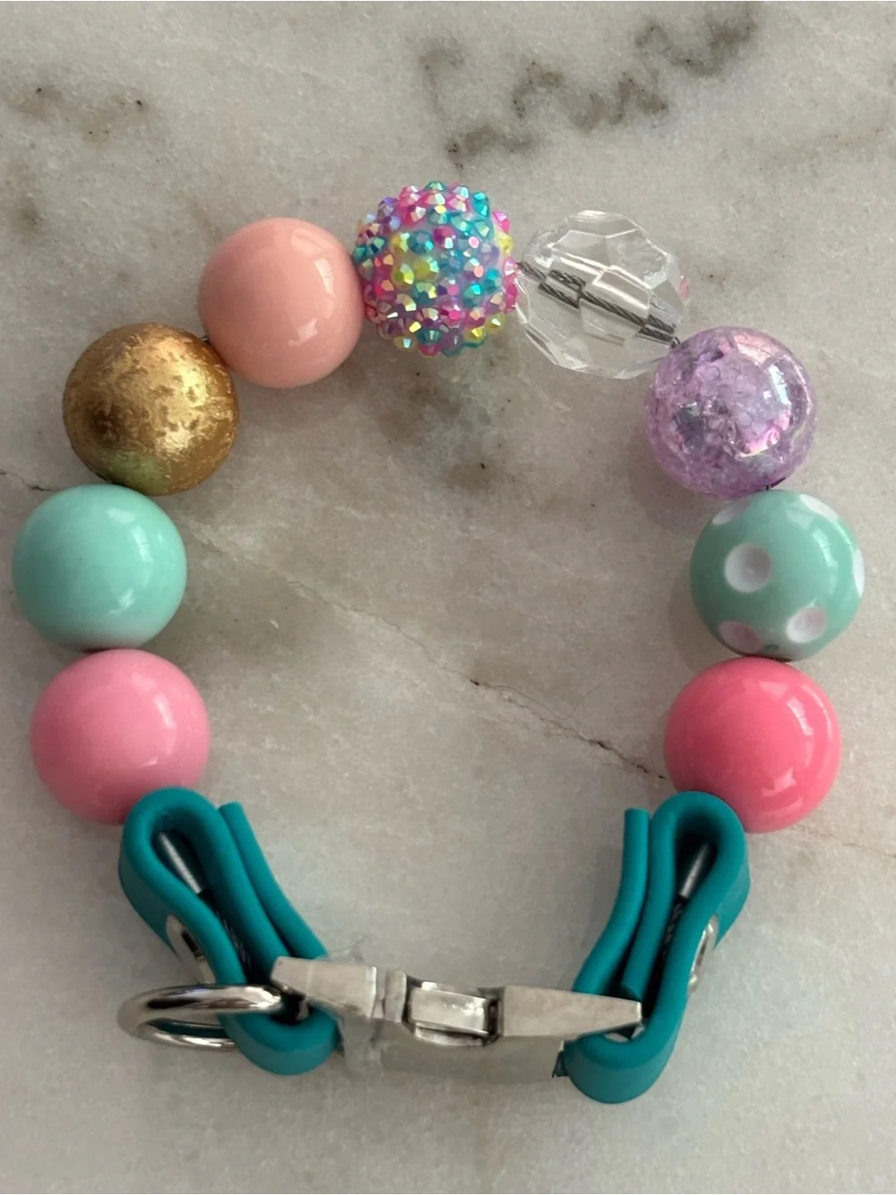 Pet Multicolor Beaded dog collar with Teal Clip